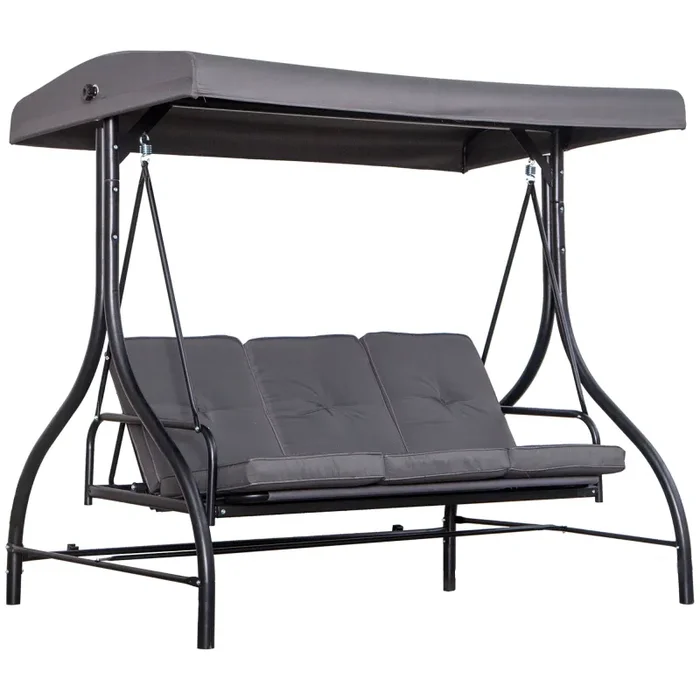 Dondolo Letto 3 Posti 195x117x174 cm in Metallo e Poliestere Grigio