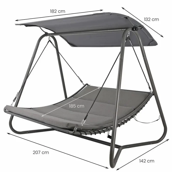 Dondolo Letto da Giardino imbottito 207x142xH172 cm con Tettuccio Regan grigio - immagine 3