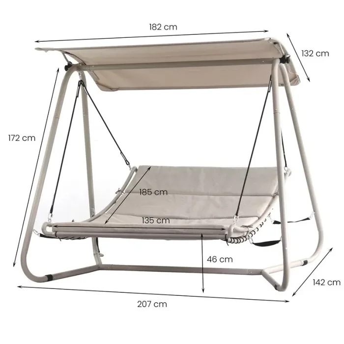 Dondolo Letto da Giardino imbottito 207x142xH172 cm con Tettuccio Regan talpa - immagine 3