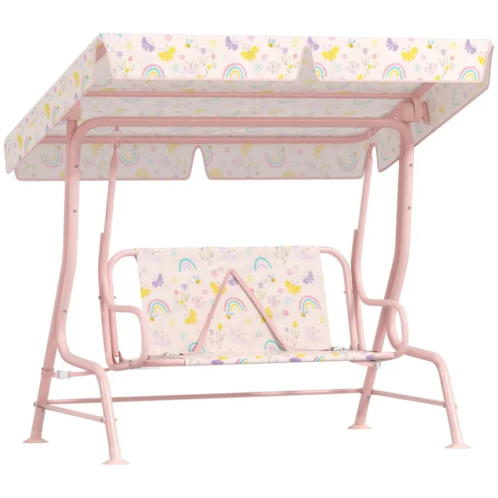 Dondolo per Bambini da Giardino a 2 Posti 112x75x120 cm a 2 Posti con Cinture di Sicurezza Rosa