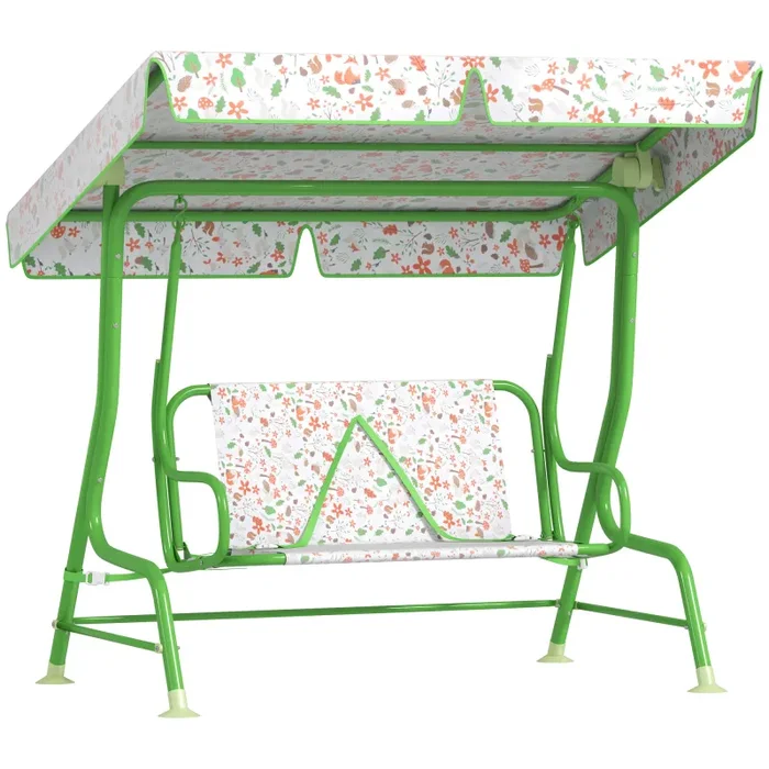 Dondolo per Bambini da Giardino a 2 Posti 112x75x120 cm a 2 Posti con Cinture di Sicurezza Verde