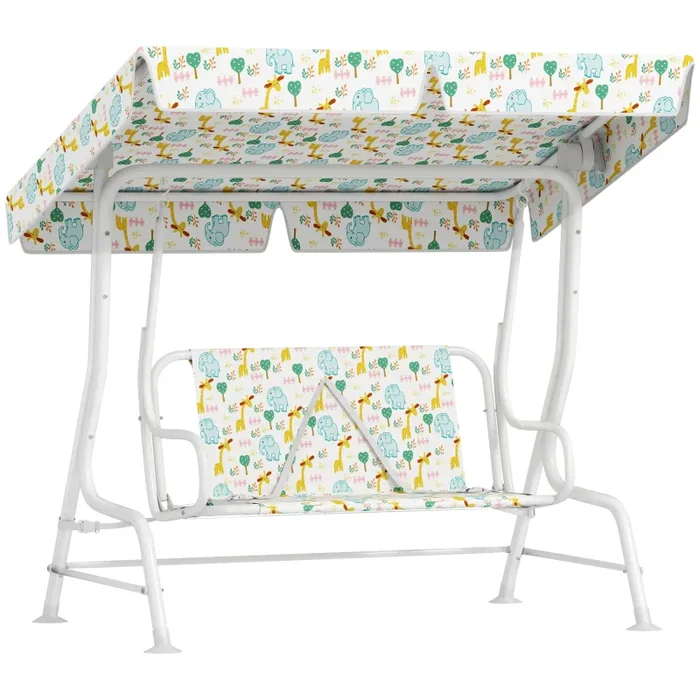 Dondolo per Bambini da Giardino a 2 Posti 112x75x120 cm con Cinture di Sicurezza Bianco