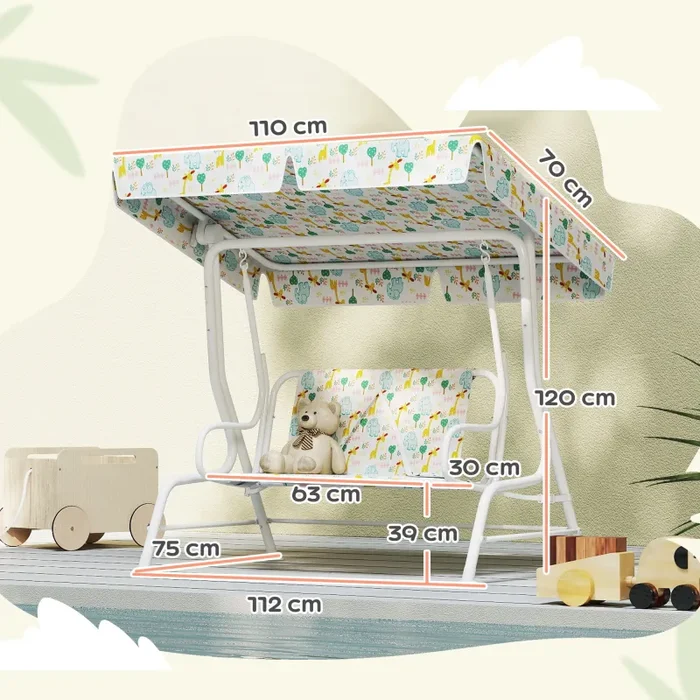 Dondolo per Bambini da Giardino a 2 Posti 112x75x120 cm con Cinture di Sicurezza Bianco - immagine 3
