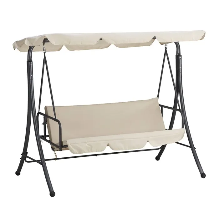 Dondolo Sofa 3 Posti con Schienale Reclinabile per Funzione Letto Beige Bali