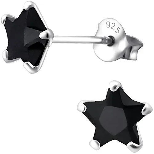 Donna-orecchini stelle EYS zirconi 6 mm 925 in argento Sterling con Jet