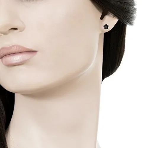Donna-orecchini stelle EYS zirconi 6 mm 925 in argento Sterling con Jet - immagine 2