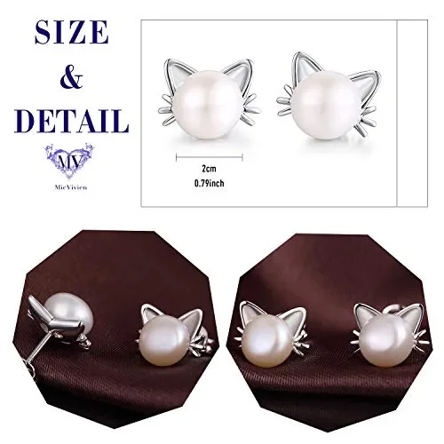 donne orecchini gatto orecchio gioielli perla di cristallo zircone Gatto A - immagine 2