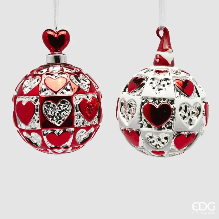 EDG Enzo De Gasperi Addobbo di Natale Palla Cuori D 9 Cm Ass. White Red 1 Pz