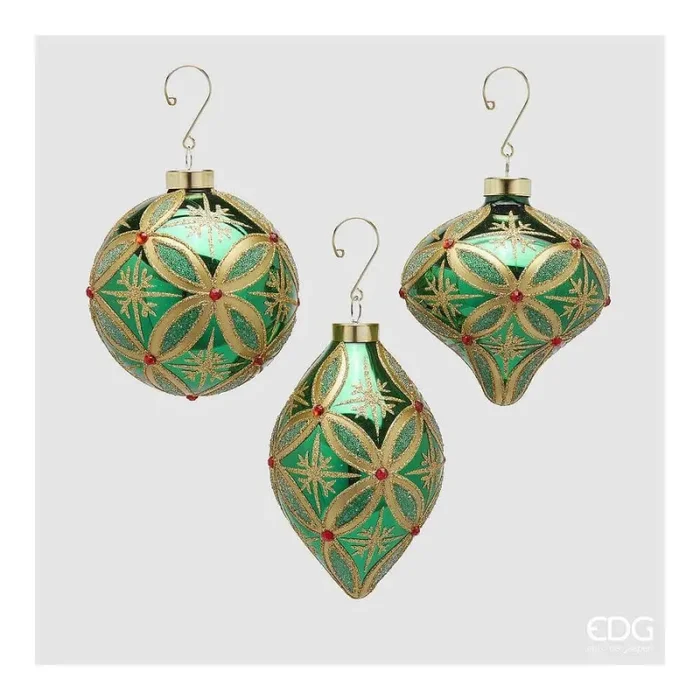 EDG Enzo De Gasperi Addobbo di Natale Palla Trottola Fuso con Rubini D 10 Cm Ass. Green Gold 1 Pz