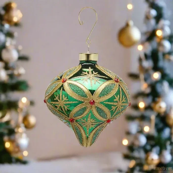 EDG Enzo De Gasperi Addobbo di Natale Palla Trottola Fuso con Rubini D 10 Cm Ass. Green Gold 1 Pz - immagine 2