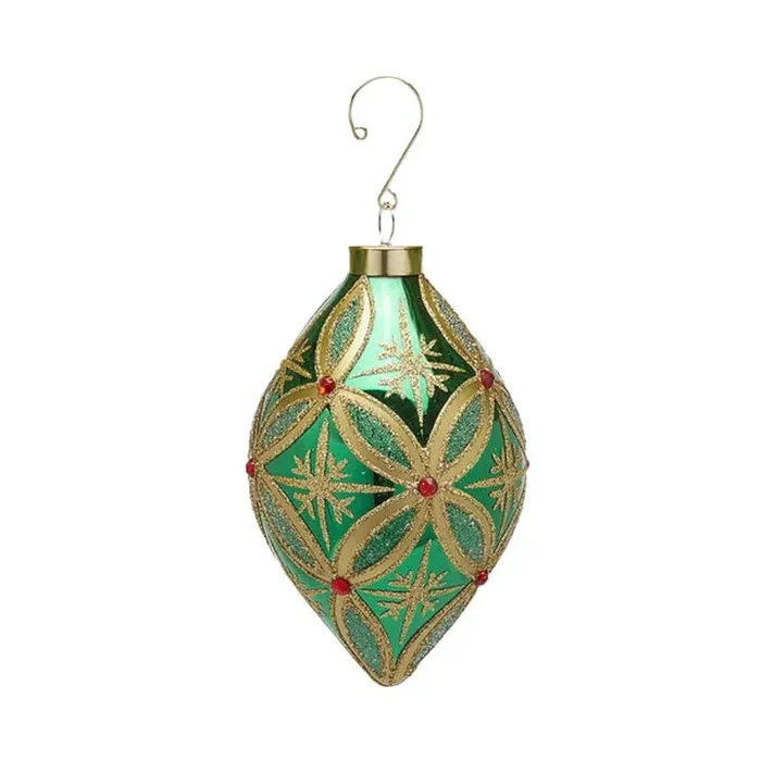 EDG Enzo De Gasperi Addobbo di Natale Palla Trottola Fuso con Rubini D 10 Cm Ass. Green Gold 1 Pz - immagine 3