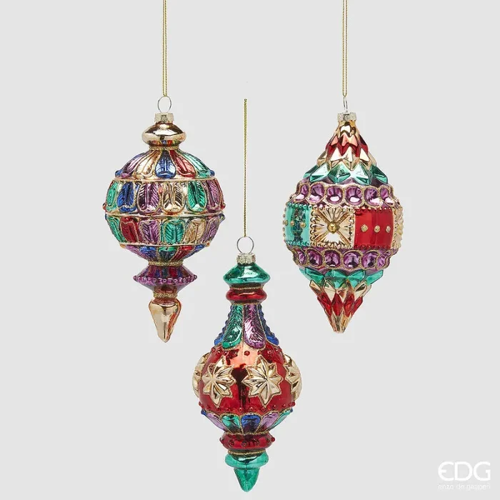 EDG Enzo De Gasperi Addobbo di Natale Palla Trottola Fuso Geometrie Ass. H 16 Cm Multicolor 1 Pz