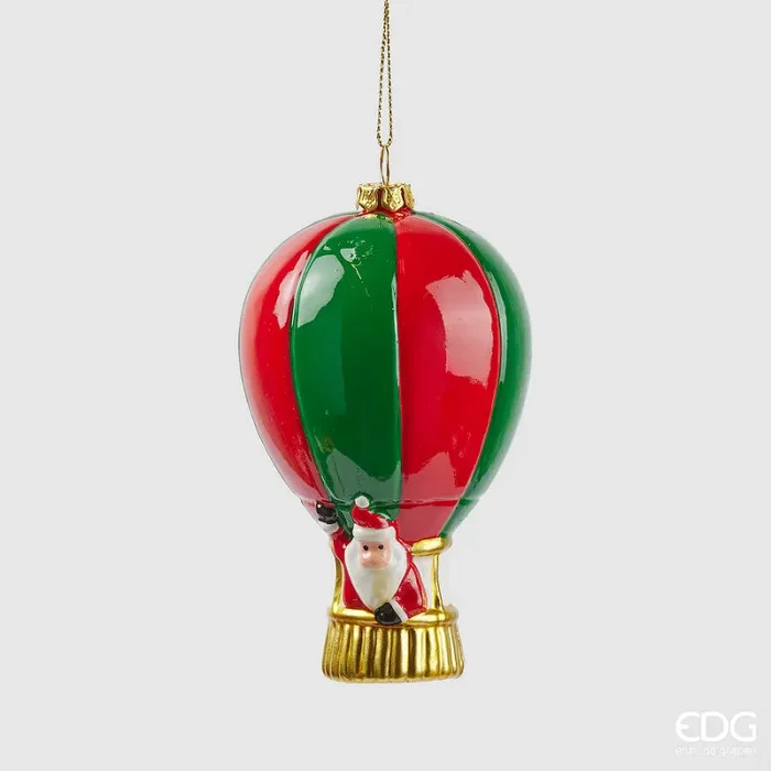 EDG Enzo De Gasperi Addobbo Natale Babbo in Mongolfiera H 12 Cm D 7,5 Cm Verde Rosso