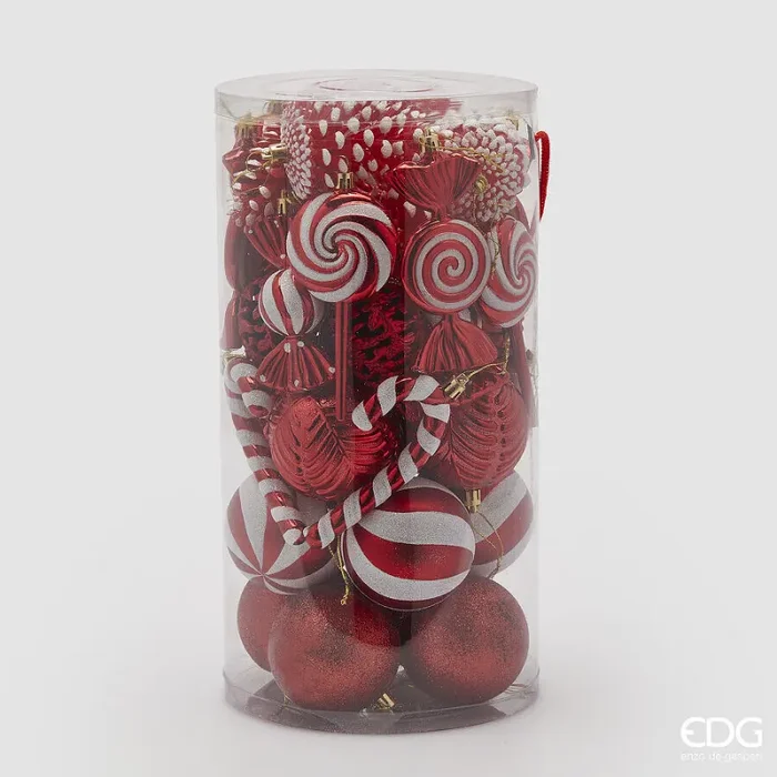 EDG Enzo De Gasperi Addobbo Natale Decomix H 12 Cm D 8 Cm White Red Cf 40 Pz