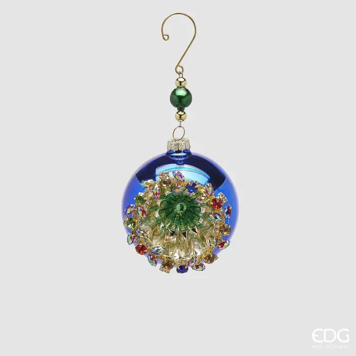 EDG Enzo De Gasperi Addobbo Natale Palla Jewel Vetro D 8 Cm Blue 1 Pz Fornitura