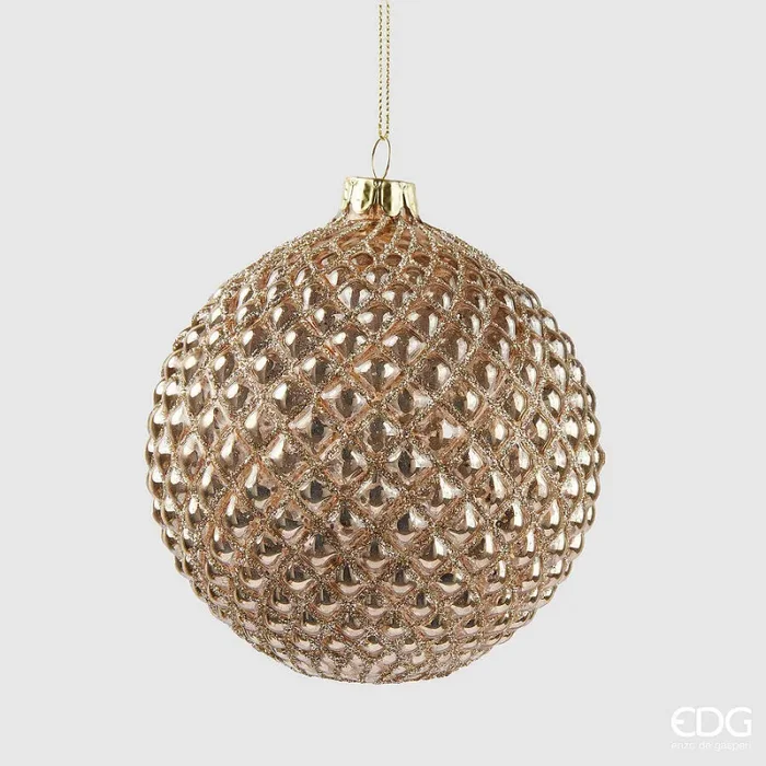 EDG Enzo De Gasperi Addobbo Natale Palla Rombi Vetro D 12 Cm Light Gold 1 Pz