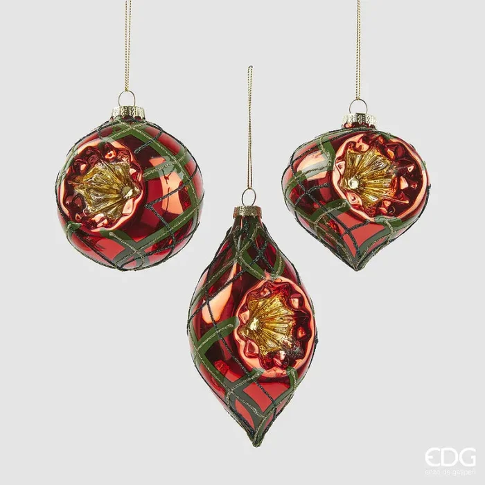 EDG Enzo De Gasperi Addobbo Natale Palla Trottola Fuso Vetro D 8 Cm Green Red 1 Pz