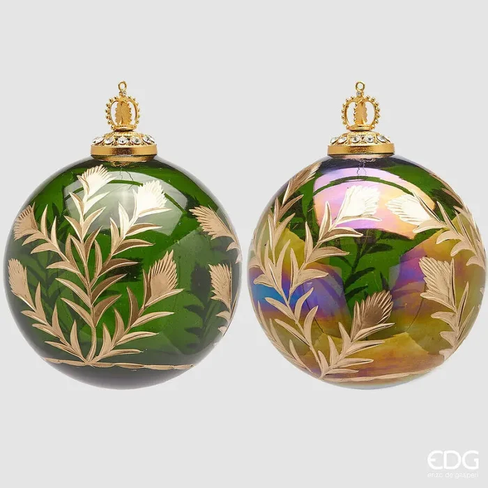 EDG Enzo De Gasperi Addobbo Natale Palla Vetro Fiori D 13 Cm Green Gold 1 Pz
