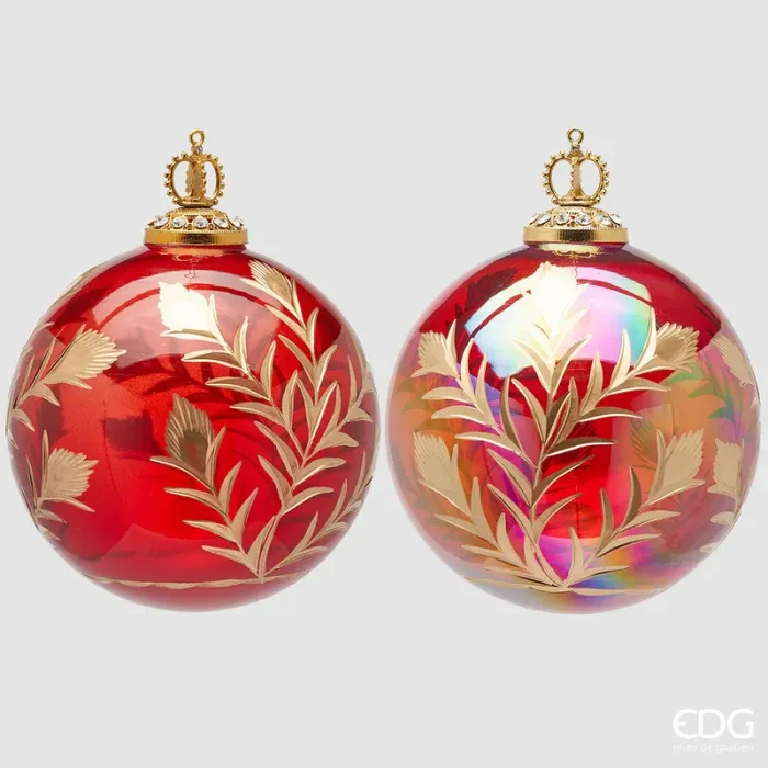 EDG Enzo De Gasperi Addobbo Natale Palla Vetro Fiori D 13 Cm Red Gold 1 Pz