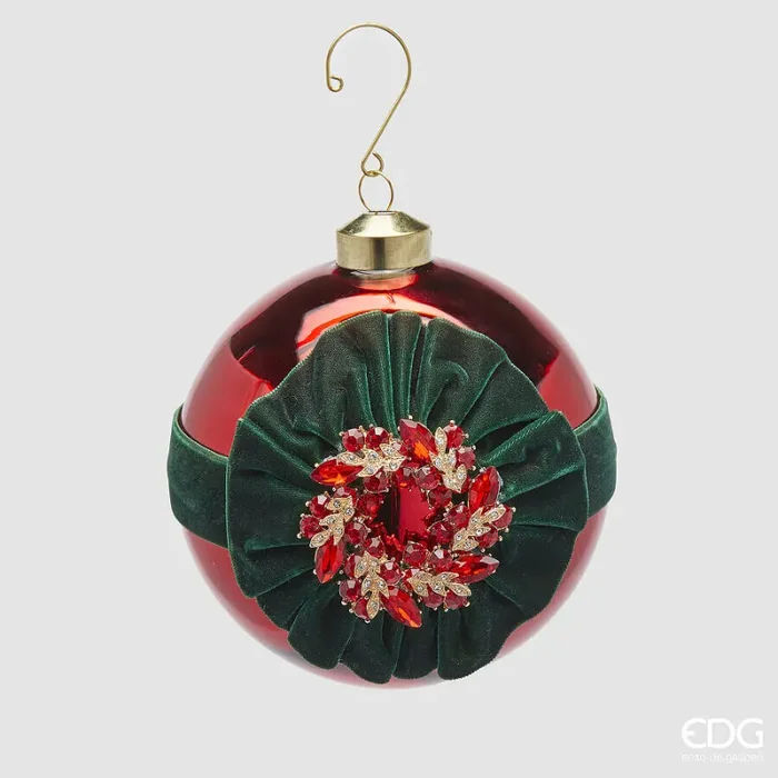 EDG Enzo De Gasperi Addobbo Natale Palla Vetro Gemme D 12 Cm Red 1 Pz