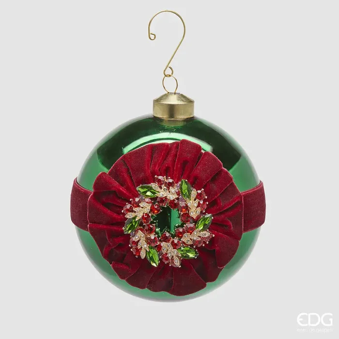 EDG Enzo De Gasperi Addobbo Natale Palla Vetro Gemme D 12 Cm Verde 1 Pz