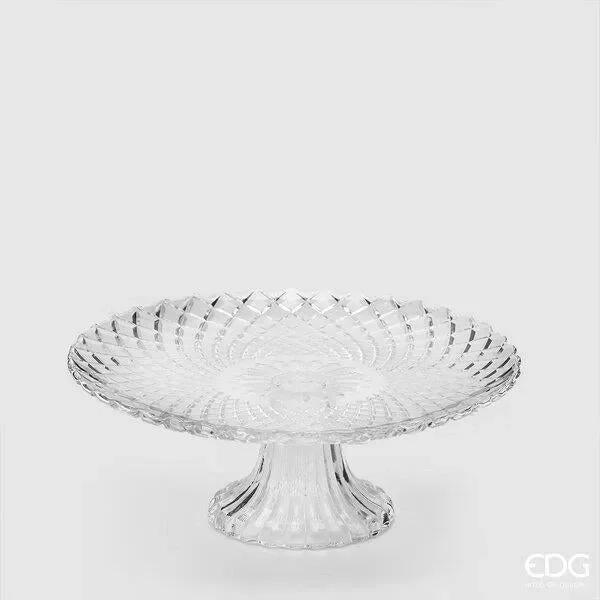 EDG Enzo De Gasperi Alzata Rotonda con Rombi H 9 Cm D 25 Cm Trasparente