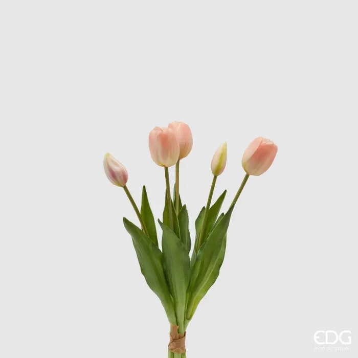 EDG Enzo De Gasperi Bouquet 5 Tulipani con Foglie Artificiali H 40 Cm Pink Saldi