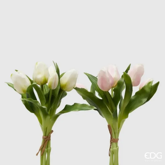 EDG Enzo De Gasperi Bouquet 5 Tulipani Olis Ass. H 28 Cm White Pink 1 Pz