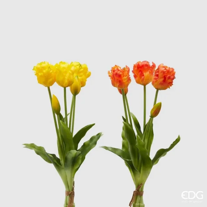 EDG Enzo De Gasperi Bouquet 5 Tulipani Parrot Olis Ass. H 40 Cm Yellow Orange 1 Pz Sconti