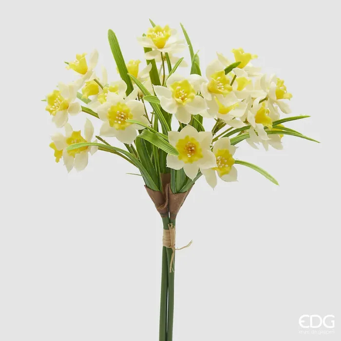 EDG Enzo De Gasperi Bouquet Narciso Artificiale 4 Mazzetti con Foglie H 38 Cm White Yellow Online ora