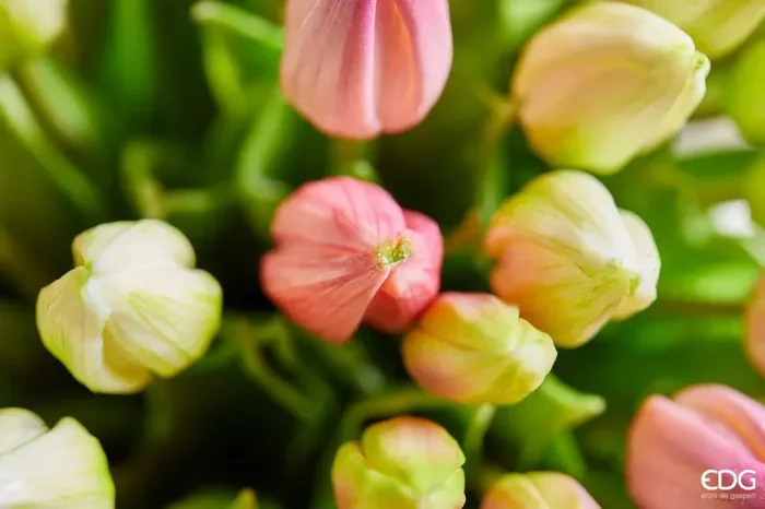 EDG Enzo De Gasperi Bouquet Tulipani 9 Boccioli H 29 Cm Artificiali Ass. Two Tone Pink 1 Pz In saldo - immagine 3