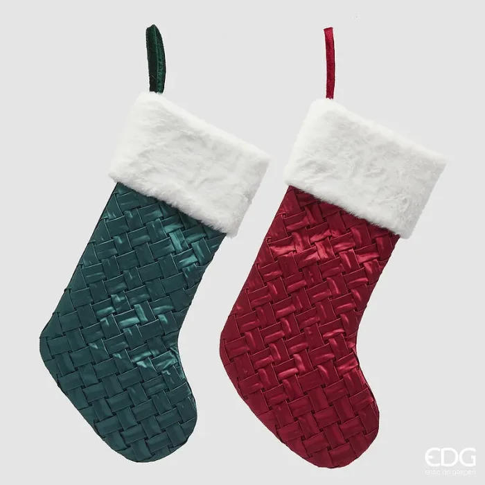 EDG Enzo De Gasperi Calza Natale Intreccio H 56 Cm Green Red 1 Pz In saldo