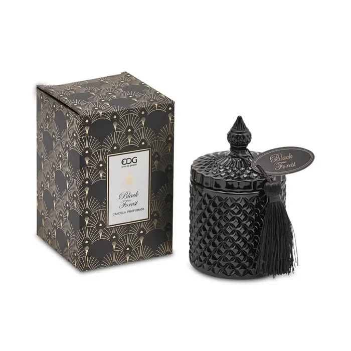 EDG Enzo De Gasperi Candela con Vetro e Nappa H 14 cm D 8 cm Black Forest Vendita online