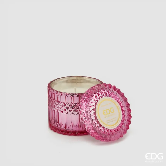 EDG Enzo De Gasperi Candela Crystal con Vaso + Scatola Regalo H 8,5 cm D 9 cm 160gr Dark Pink Rosa Scuro