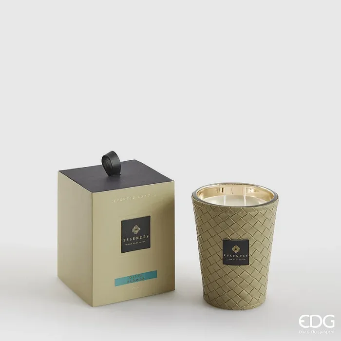 EDG Enzo De Gasperi Candela Cuir con Profumo H 12 Cm 360 Gr Olive Flower Scatola Regalo