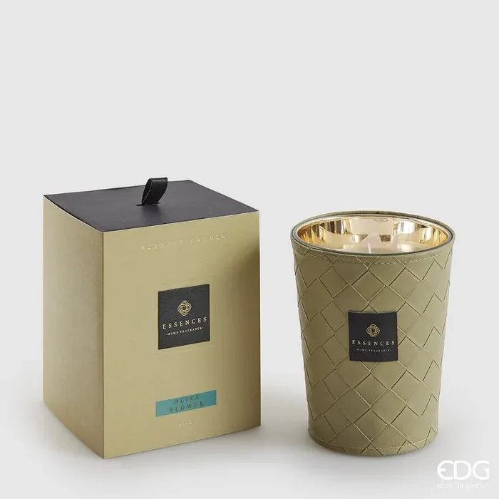 EDG Enzo De Gasperi Candela Cuir con Profumo H 16 Cm 900 Gr Olive Flower Scatola Regalo