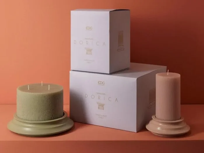 EDG Enzo De Gasperi Candela Dorica con Piatto H 20 Cm D 10 Cm Pale Pink - immagine 2