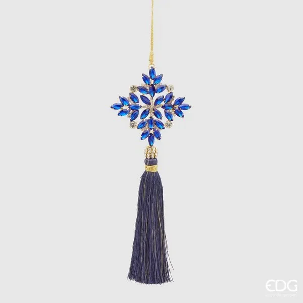 EDG Enzo De Gasperi Decorazione Natale FioccoNeve Gemme con Nappa H 22 Cm Blue