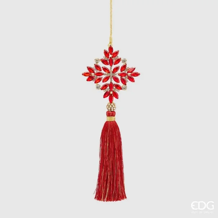 EDG Enzo De Gasperi Decorazione Natale Fiocconeve Gemme con Nappa H 22 Cm Red 1 Pz