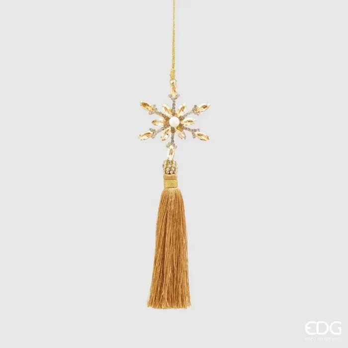 EDG Enzo De Gasperi Decorazione Natale Fiocconeve Perla con Nappa H 21 Cm Amber 1 Pz