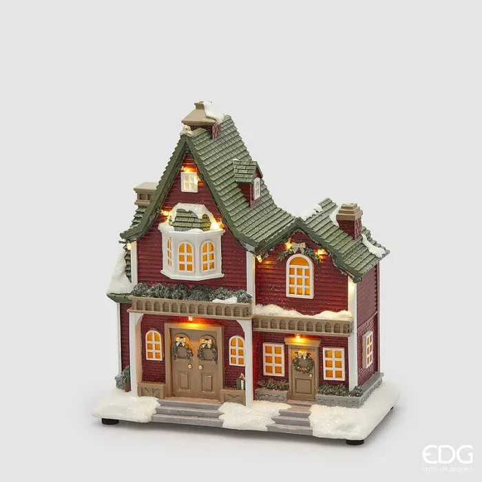 EDG Enzo De Gasperi Decoro Natale Casetta H 26 Cm L 25 Cm L 13 Cm Musica Led Green Red