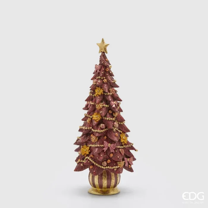 EDG Enzo De Gasperi Decoro Natale DecoGlitter Pino H 33 Cm D 14 Cm Burgundy
