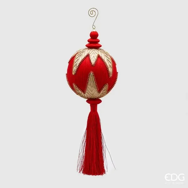 EDG Enzo De Gasperi Decoro Natale Nappa Ricamo H 36 Cm D 12 Cm Rosso Oro Vendita calda online