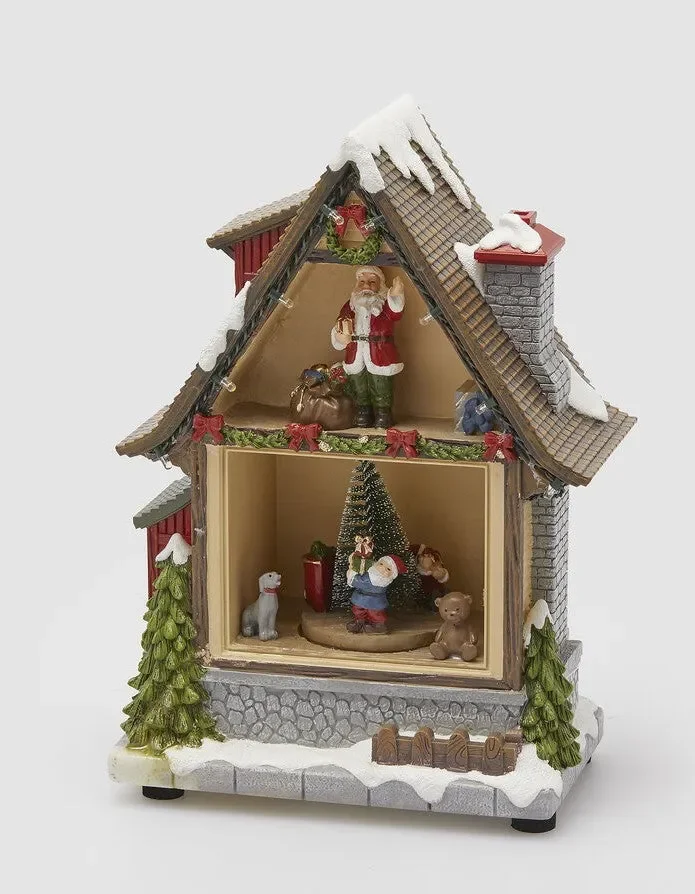 EDG Enzo De Gasperi Diorama Casetta Natale H 22 Cm Musica Mov. Led Multicolor