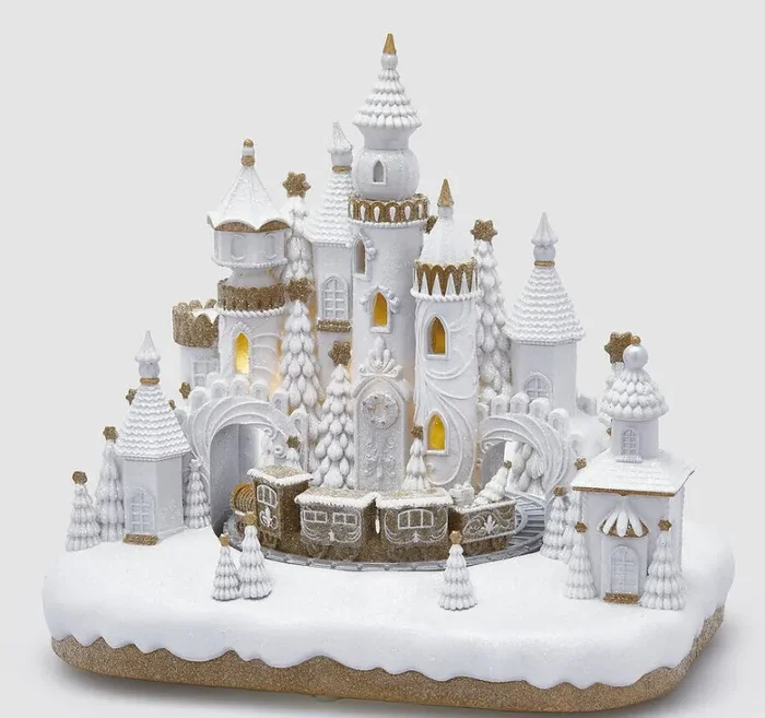 EDG Enzo De Gasperi Diorama Castello Natale Marzapane MiniLed H 34 Cm L 36 Cm L 26 Cm Bianco Marrone
