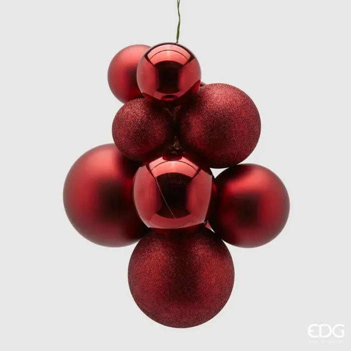 EDG Enzo De Gasperi Grappolo Palla Natale Pvc 10 Pz Burdundy