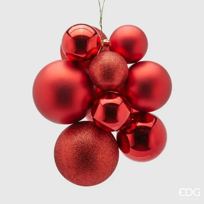EDG Enzo De Gasperi Grappolo Palla Natale Pvc 10 Pz Red