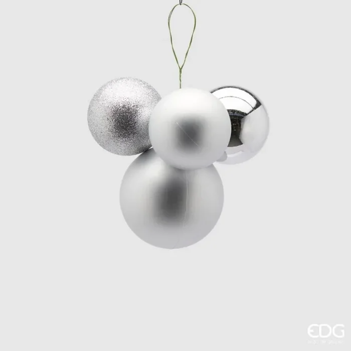 EDG Enzo De Gasperi Grappolo Palla Natale Pvc 4 Pz Silver