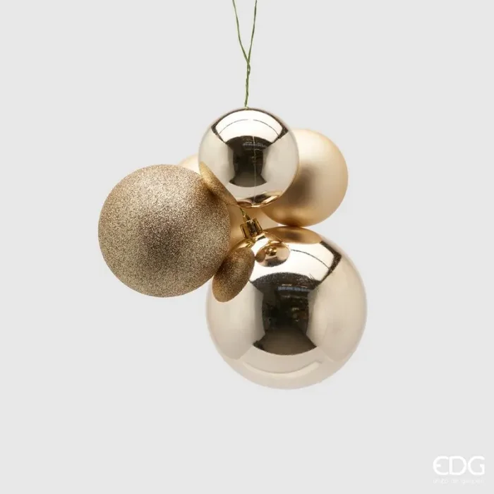 EDG Enzo De Gasperi Grappolo Palla Natale Pvc 5 Pz Light Gold