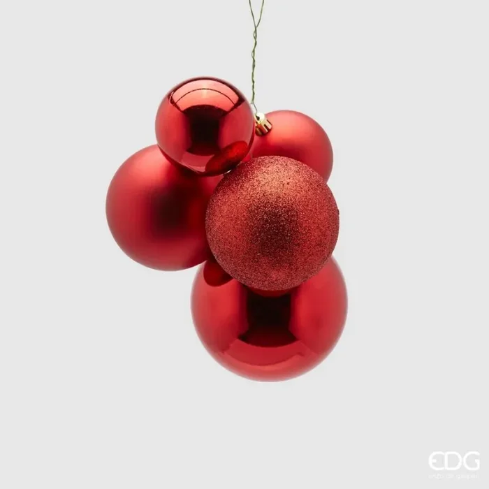 EDG Enzo De Gasperi Grappolo Palla Natale Pvc 5 Pz Red